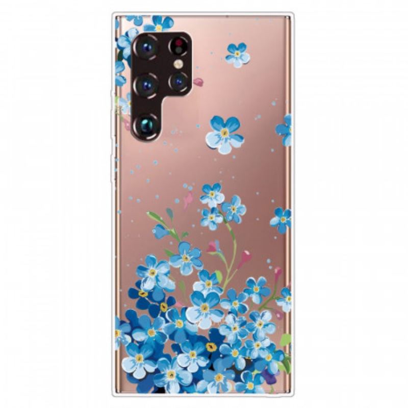 Capa Para Samsung Galaxy S22 Ultra 5G Flores Azuis