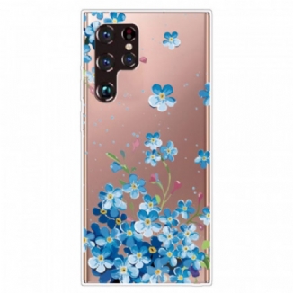 Capa Para Samsung Galaxy S22 Ultra 5G Flores Azuis