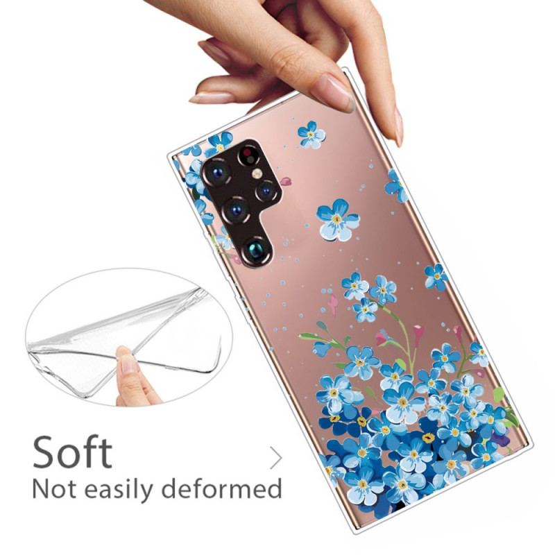 Capa Para Samsung Galaxy S22 Ultra 5G Flores Azuis