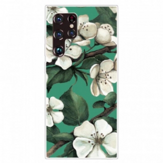 Capa Para Samsung Galaxy S22 Ultra 5G Flores Brancas Pintadas