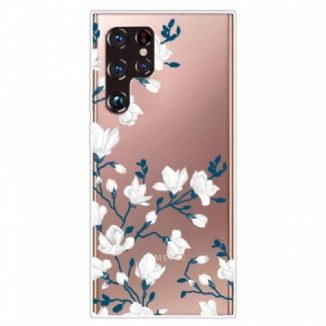 Capa Para Samsung Galaxy S22 Ultra 5G Flores Brancas Sem Costura