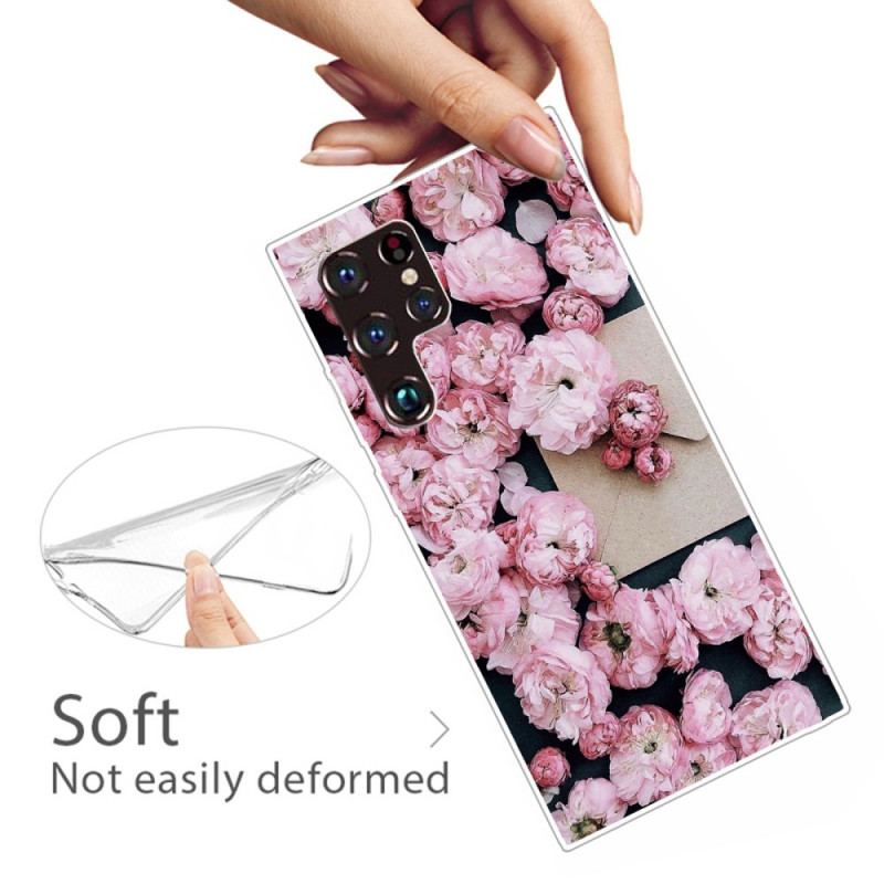 Capa Para Samsung Galaxy S22 Ultra 5G Flores Cor De Rosa