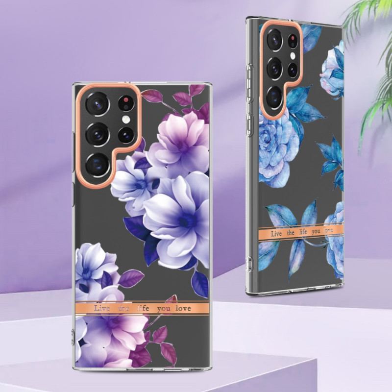 Capa Para Samsung Galaxy S22 Ultra 5G Flores Viva A Vida Que Você Ama