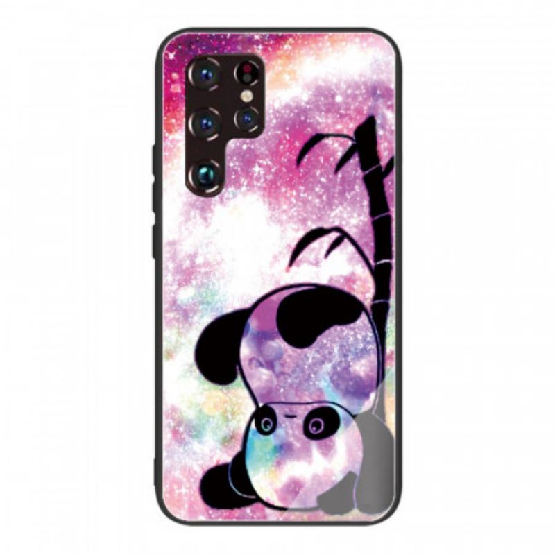 Capa Para Samsung Galaxy S22 Ultra 5G Panda E Vidro Temperado De Bambu