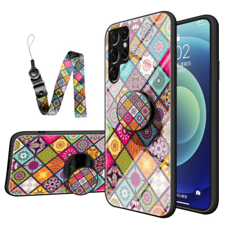 Capa Para Samsung Galaxy S22 Ultra 5G Suporte Magnético Patchwork