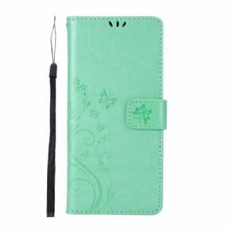 Capa Em Pele Para Samsung Galaxy M51 De Cordão Tanga Borboletas E Flores