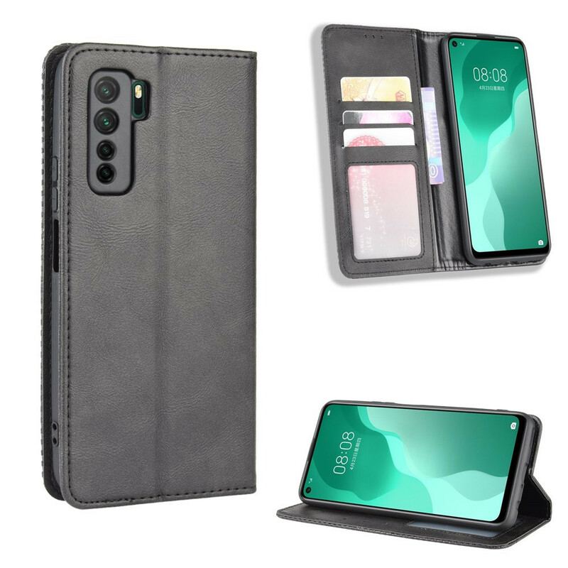 Capa De Celular Para Huawei P40 Lite 5G Flip Efeito Couro Vintage Estilizado