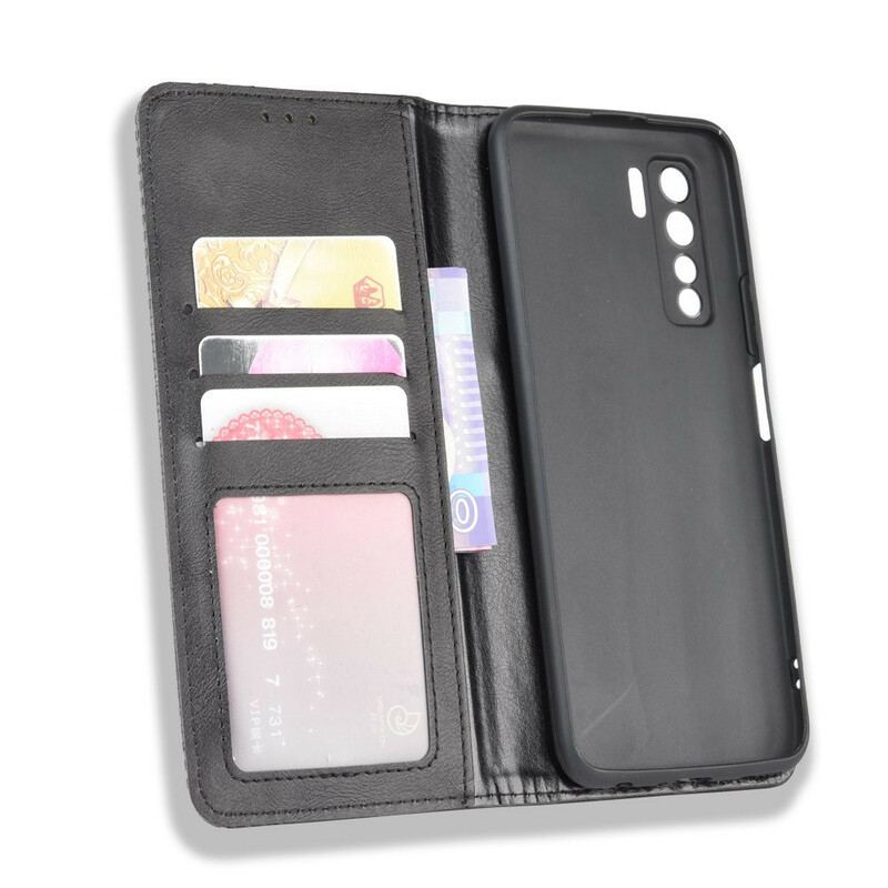 Capa De Celular Para Huawei P40 Lite 5G Flip Efeito Couro Vintage Estilizado