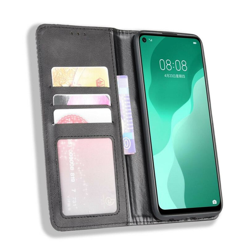 Capa De Celular Para Huawei P40 Lite 5G Flip Efeito Couro Vintage Estilizado