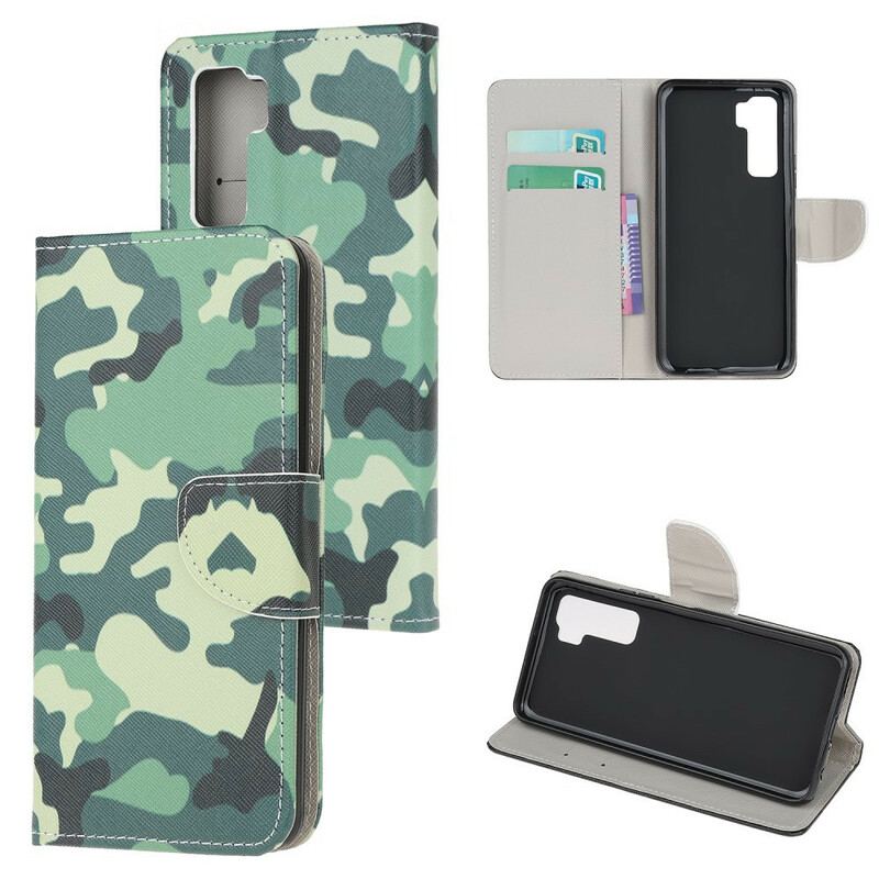 Capa De Couro Para Huawei P40 Lite 5G Camuflagem Militar