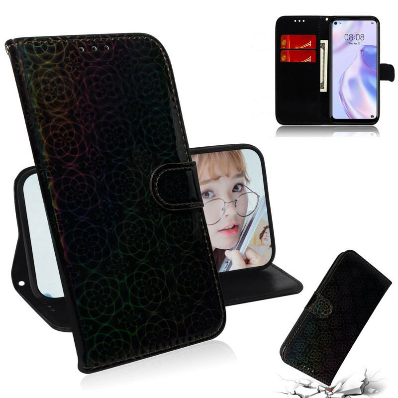 Capa De Couro Para Huawei P40 Lite 5G Cor Pura