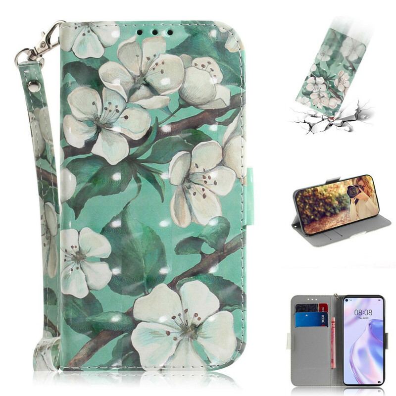 Capa Flip Para Huawei P40 Lite 5G De Cordão Árvore De Flores De Cinta