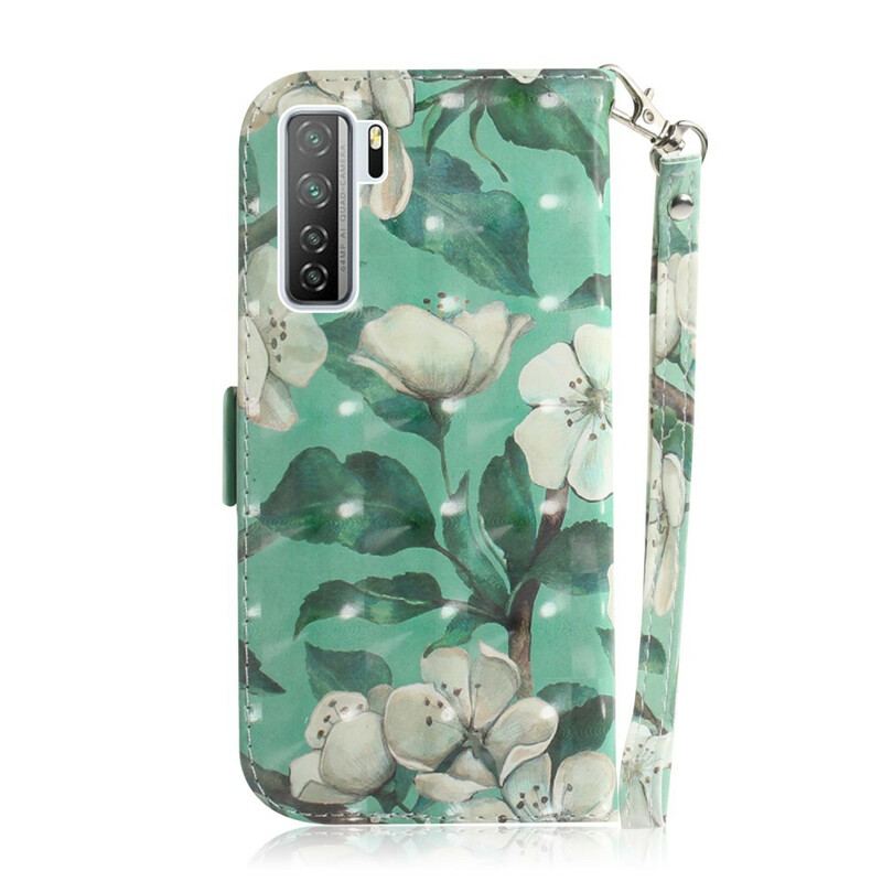 Capa Flip Para Huawei P40 Lite 5G De Cordão Árvore De Flores De Cinta