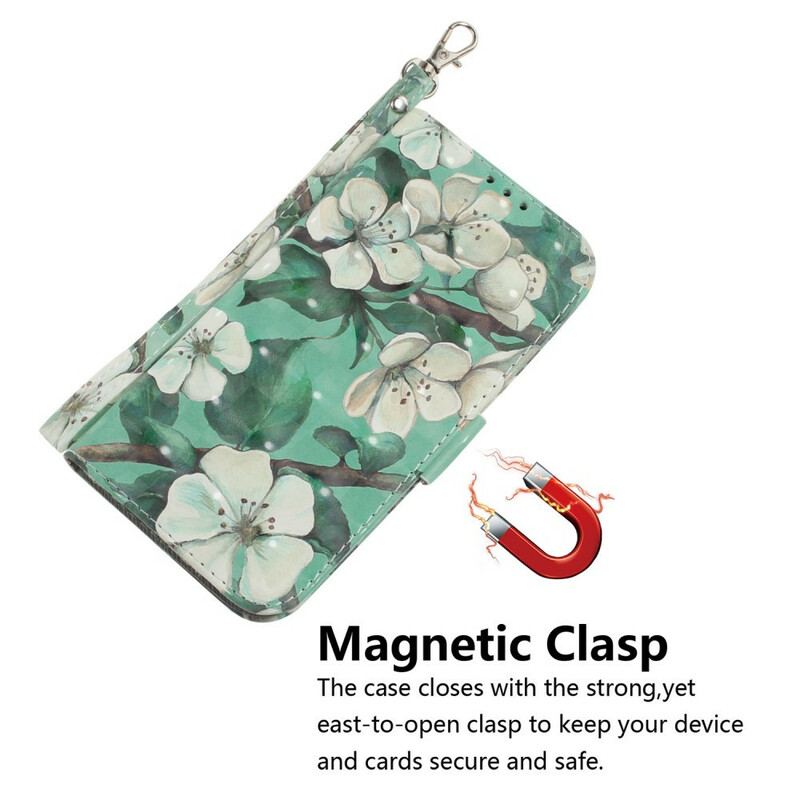 Capa Flip Para Huawei P40 Lite 5G De Cordão Árvore De Flores De Cinta