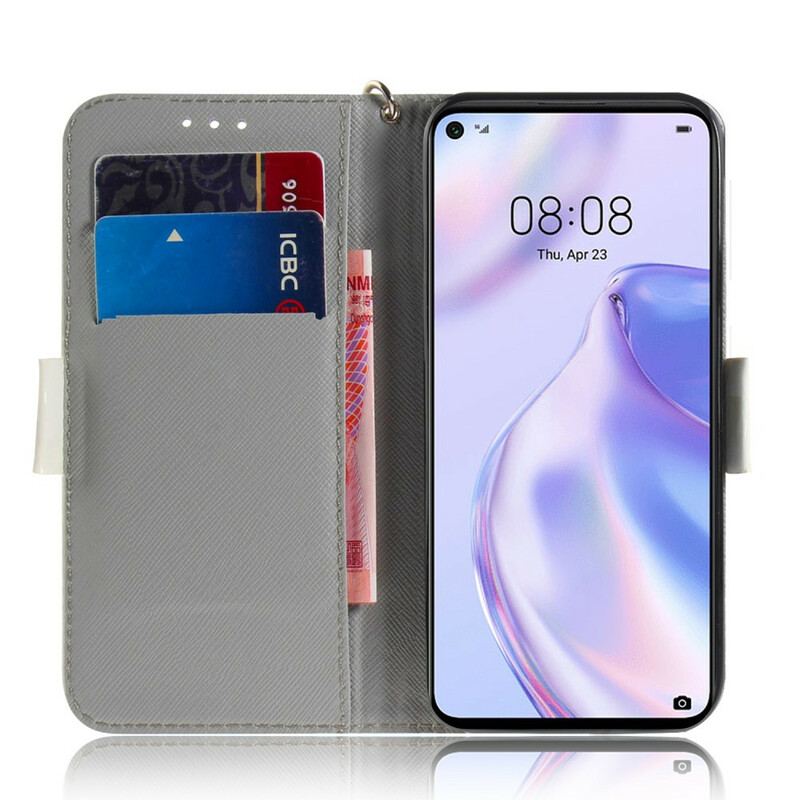 Capa Flip Para Huawei P40 Lite 5G De Cordão Árvore De Flores De Cinta