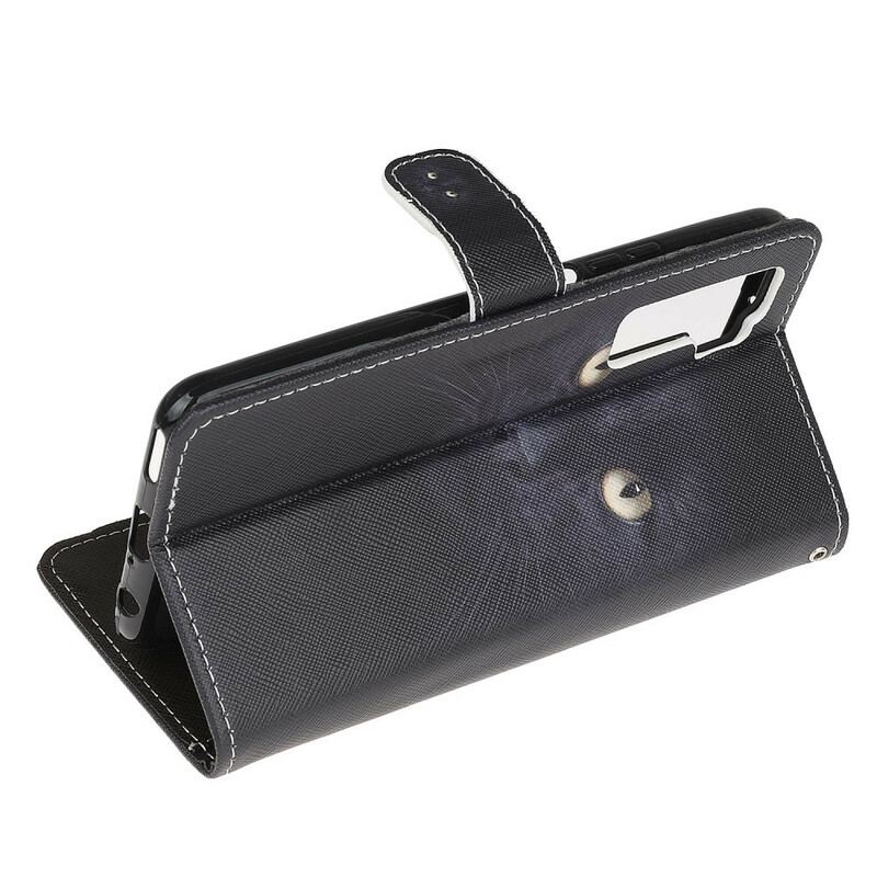 Capa Flip Para Huawei P40 Lite 5G De Cordão Olhos De Gato Preto Com Tiras