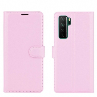 Capa Flip Para Huawei P40 Lite 5G Couro Sintético De Lichia Clássico