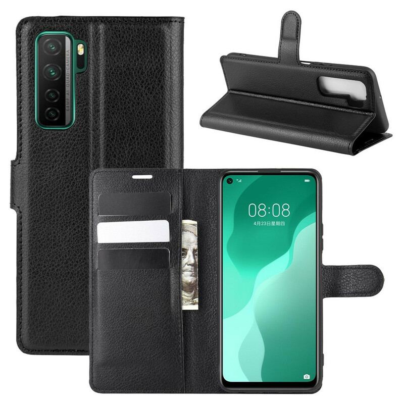 Capa Flip Para Huawei P40 Lite 5G Couro Sintético De Lichia Clássico