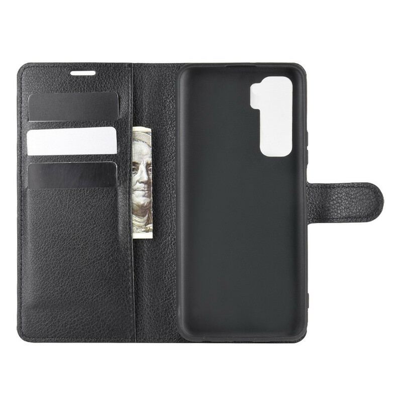 Capa Flip Para Huawei P40 Lite 5G Couro Sintético De Lichia Clássico