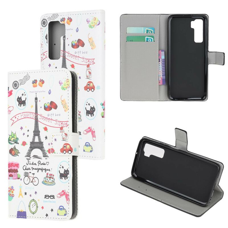 Capa Flip Para Huawei P40 Lite 5G Eu Amo Paris