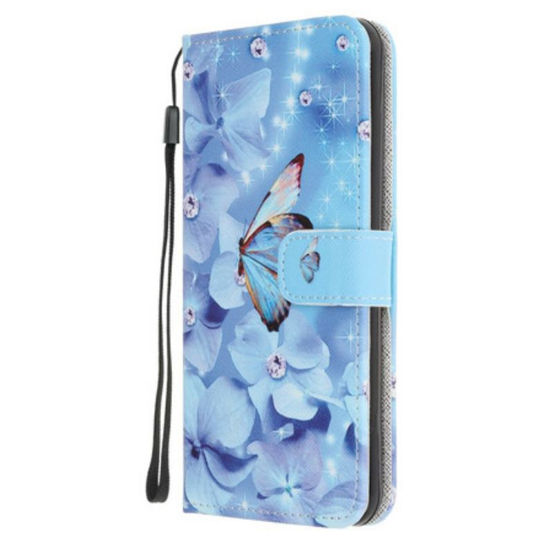 Capa Folio Para Huawei P40 Lite 5G De Cordão Borboletas Strappy Diamond