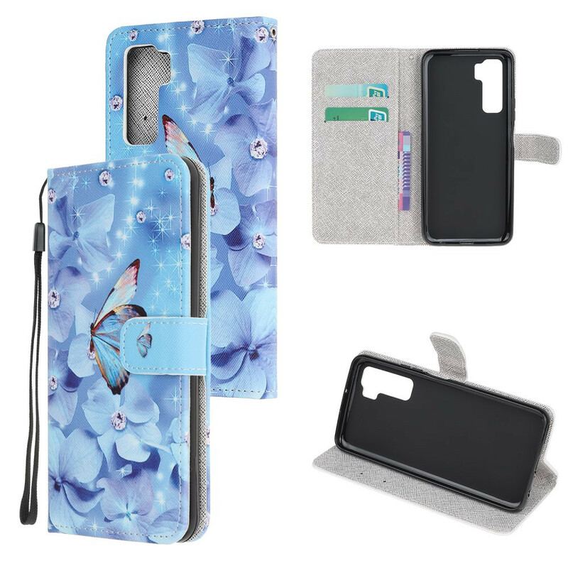 Capa Folio Para Huawei P40 Lite 5G De Cordão Borboletas Strappy Diamond