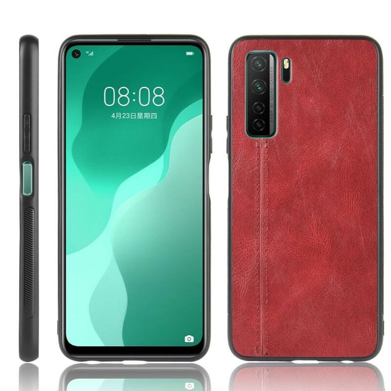 Capa Para Huawei P40 Lite 5G Costura De Couro Estilo