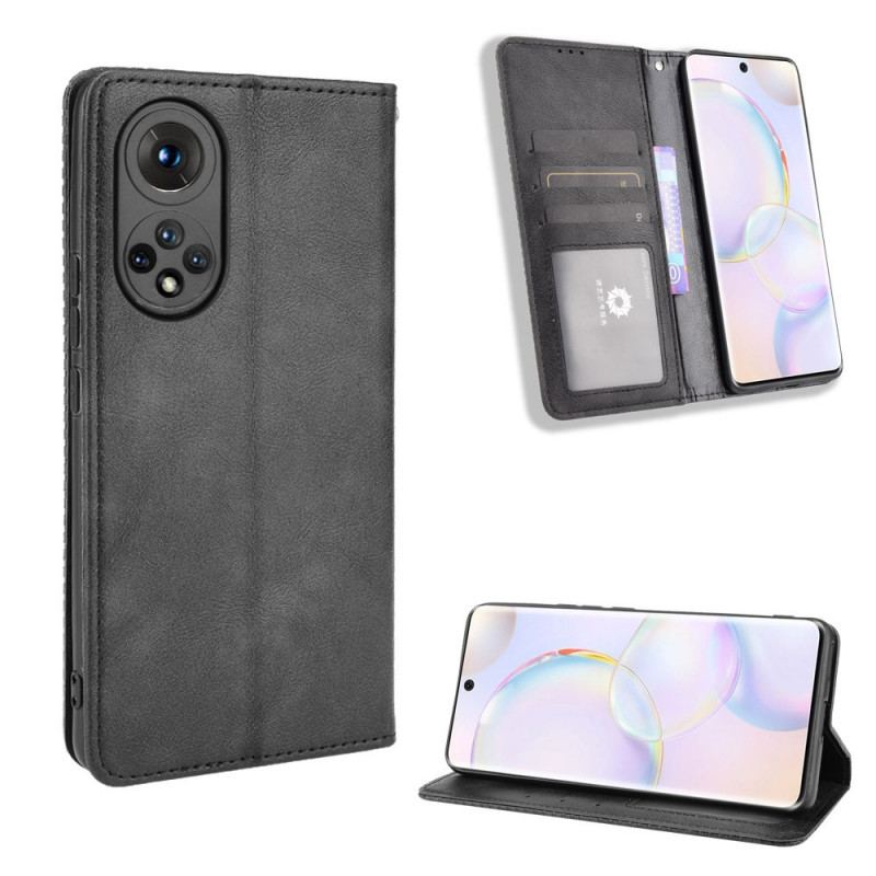 Capa De Celular Para Huawei Nova 9 Flip Efeito Couro Vintage Estilizado