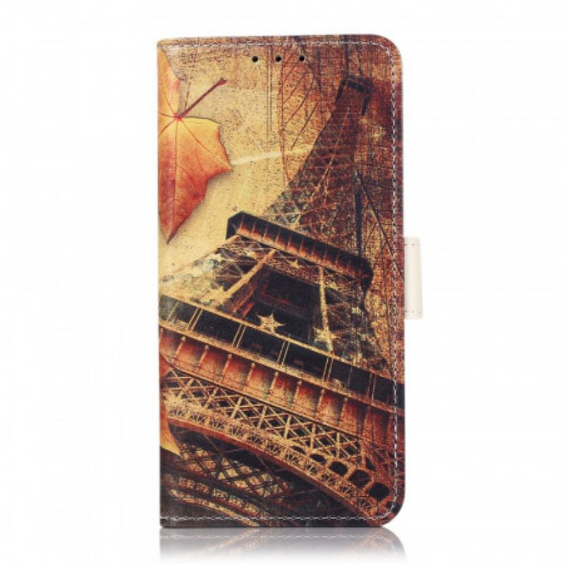 Capa Em Pele Para Huawei Nova 9 Torre Eiffel No Outono