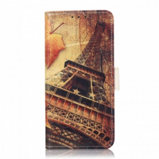 Capa Em Pele Para Huawei Nova 9 Torre Eiffel No Outono