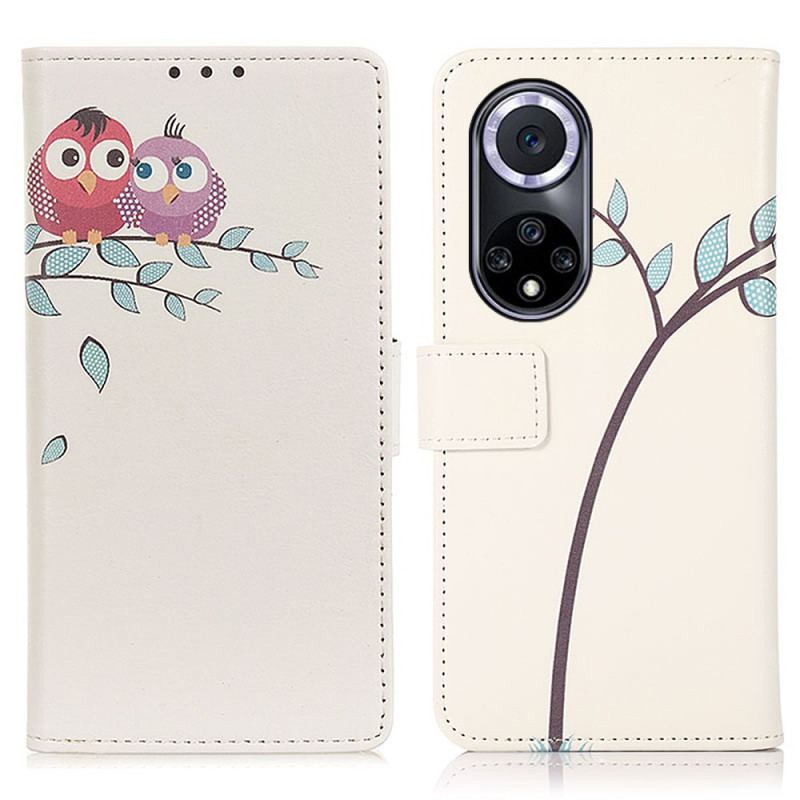 Capa Flip Para Huawei Nova 9 Casal De Corujas Na Árvore