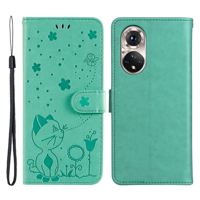 Capa Flip Para Huawei Nova 9 De Cordão Gato E Abelha Com Cordão