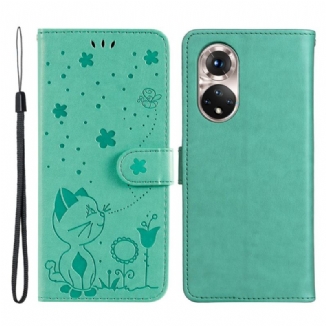 Capa Flip Para Huawei Nova 9 De Cordão Gato E Abelha Com Cordão