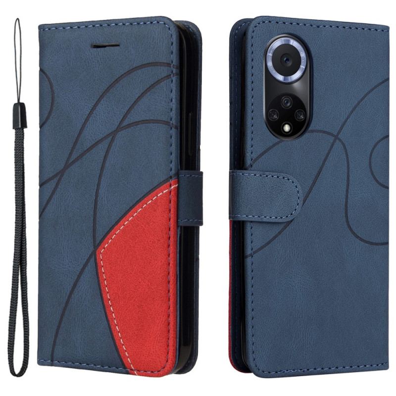 Capa Folio Para Huawei Nova 9 Couro Sintético De Assinatura De Dois Tons