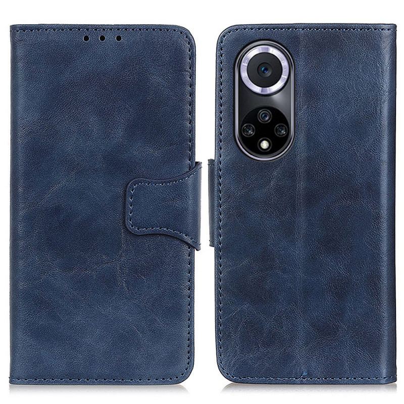 Capa Folio Para Huawei Nova 9 Fecho Reversível De Couro Rachado