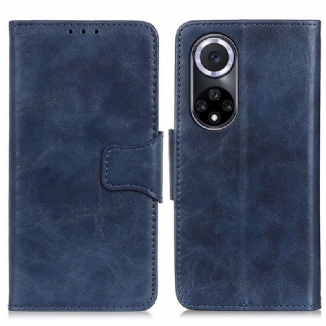 Capa Folio Para Huawei Nova 9 Fecho Reversível De Couro Rachado