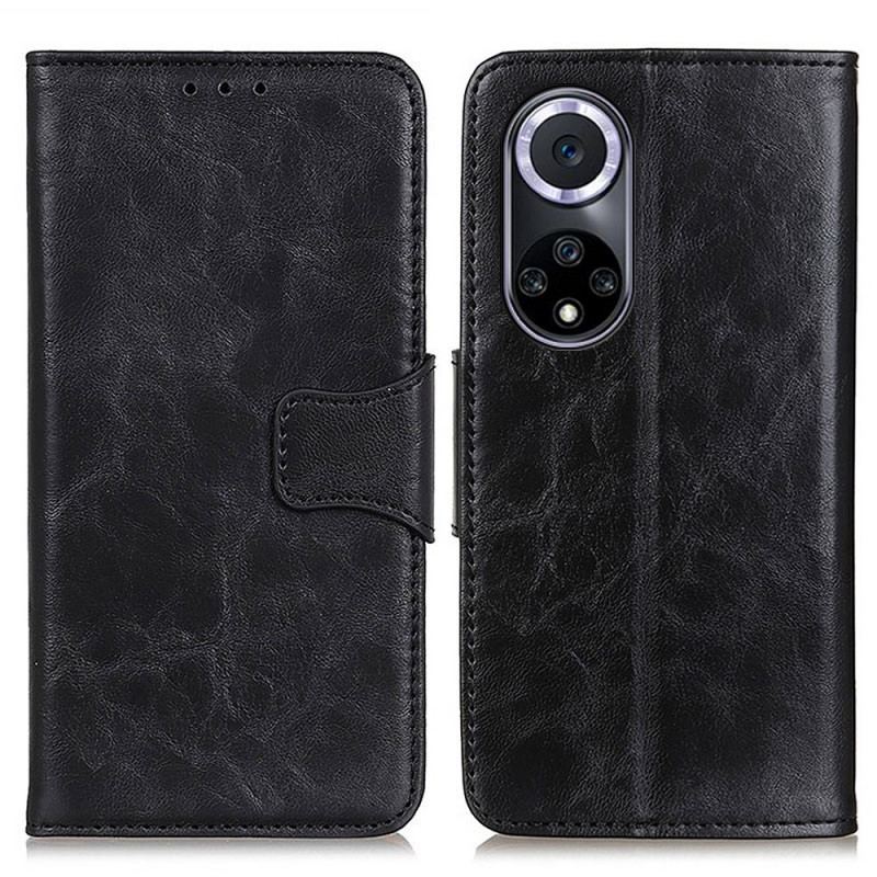 Capa Folio Para Huawei Nova 9 Fecho Reversível De Couro Rachado