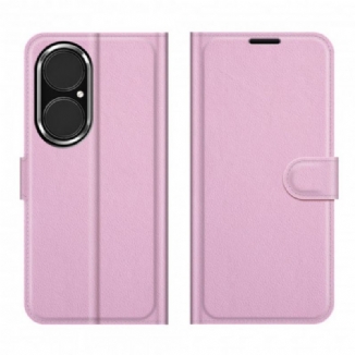 Capa De Couro Para Huawei P50 Estilo Clássico De Couro Litchi