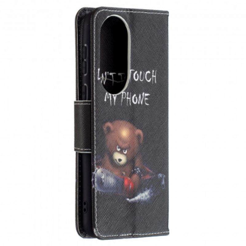 Capa Em Pele Para Huawei P50 Urso Perigoso