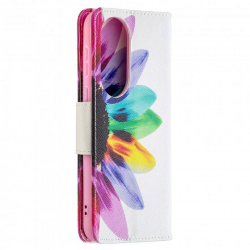 Capa Flip Para Huawei P50 Flor Aquarela