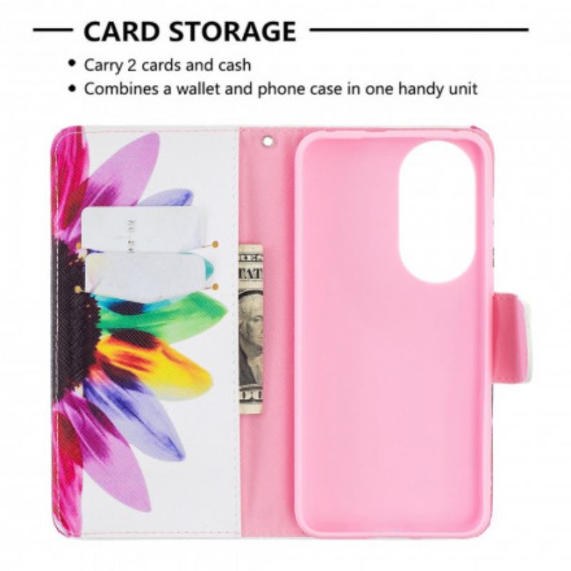 Capa Flip Para Huawei P50 Flor Aquarela