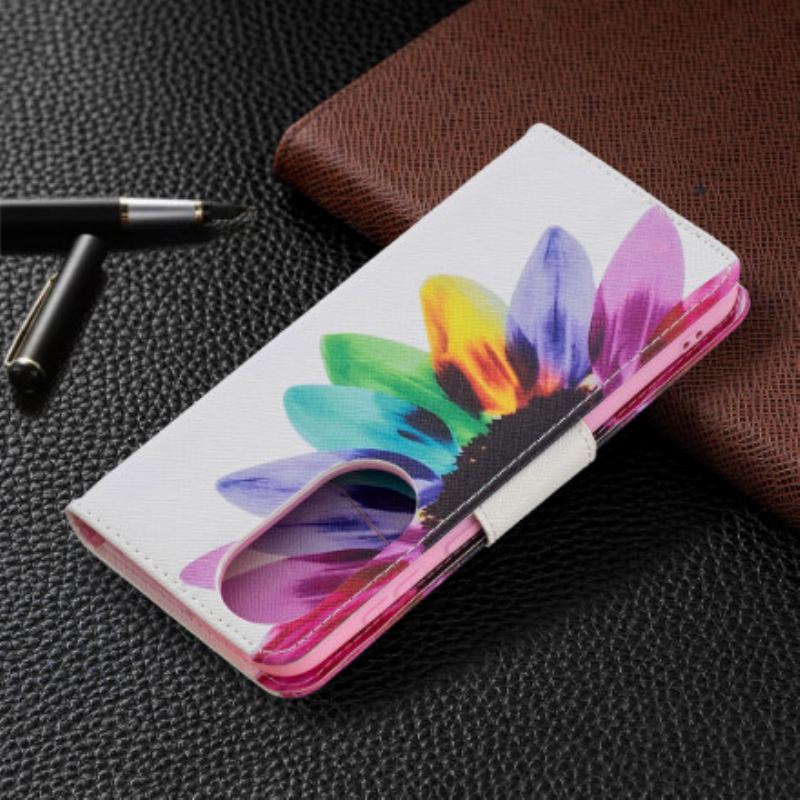 Capa Flip Para Huawei P50 Flor Aquarela