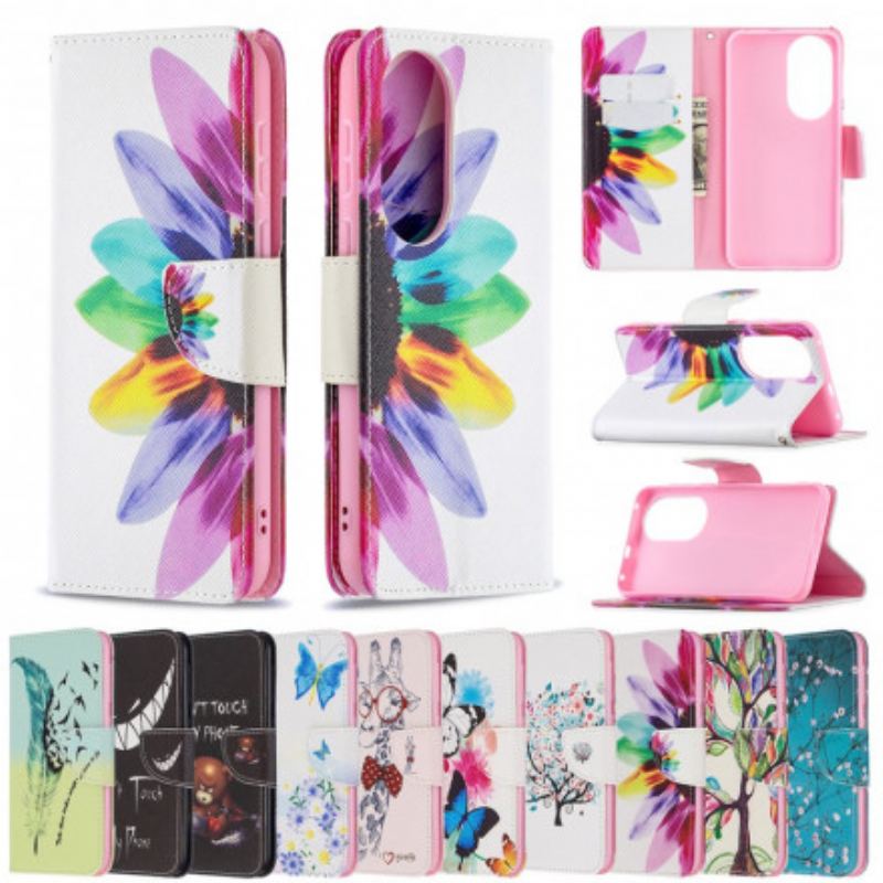 Capa Flip Para Huawei P50 Flor Aquarela