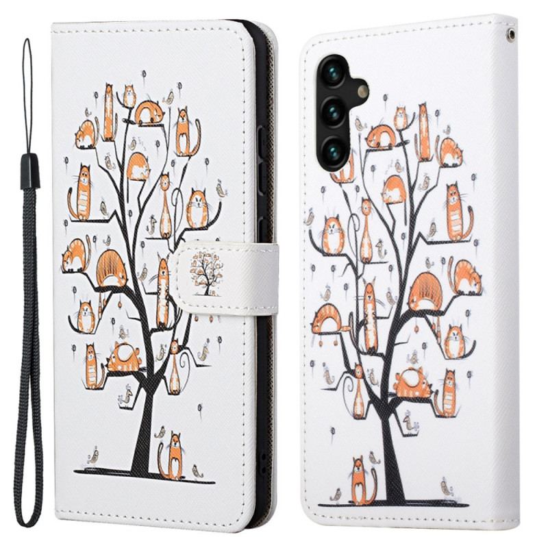 Capa De Couro Para Samsung Galaxy A13 5G / A04s De Cordão / 04s Funky Cats Strappy