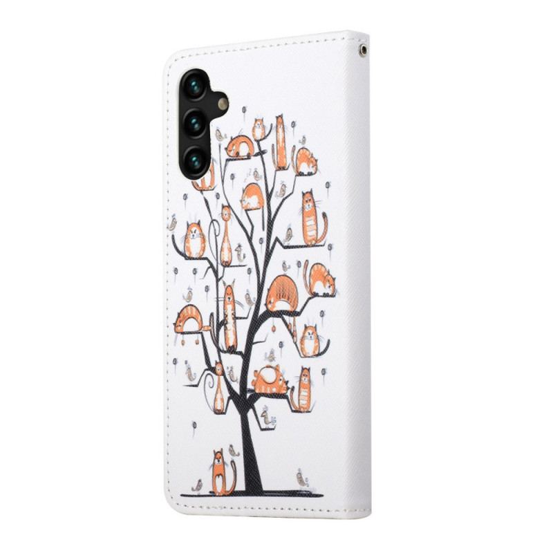 Capa De Couro Para Samsung Galaxy A13 5G / A04s De Cordão / 04s Funky Cats Strappy