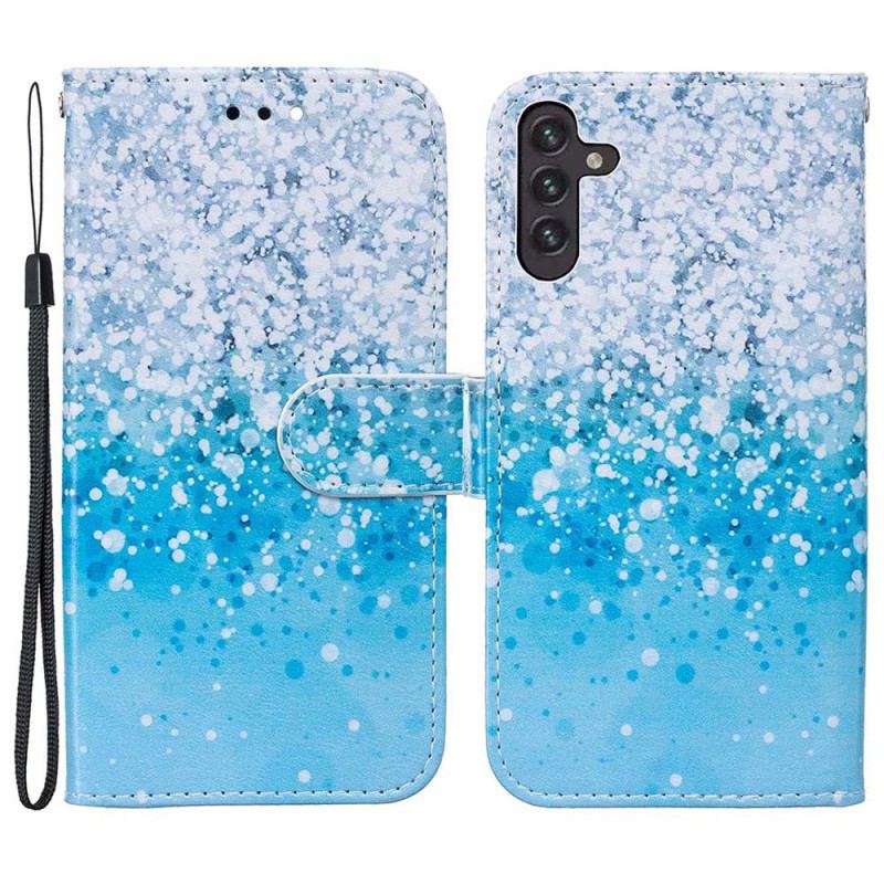 Capa De Couro Para Samsung Galaxy A13 5G / A04s Degradê De Glitter Azul