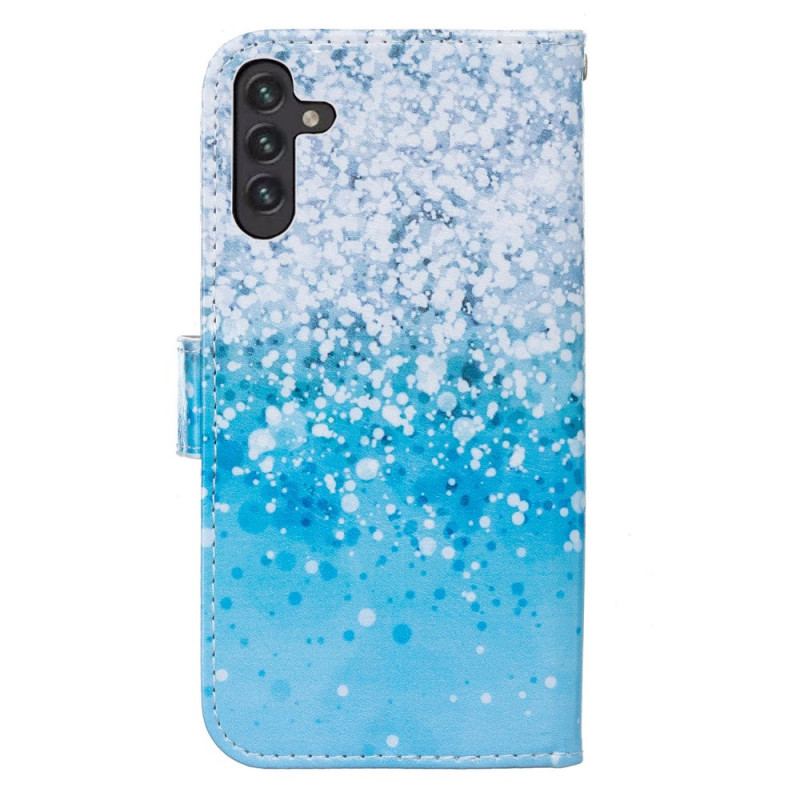 Capa De Couro Para Samsung Galaxy A13 5G / A04s Degradê De Glitter Azul