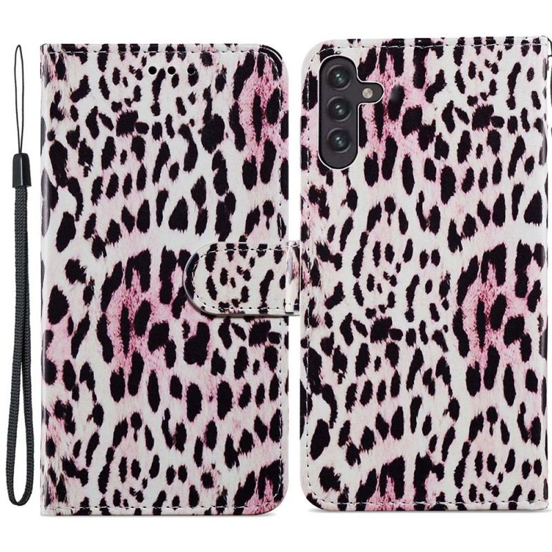 Capa De Couro Para Samsung Galaxy A13 5G / A04s Estampa De Leopardo