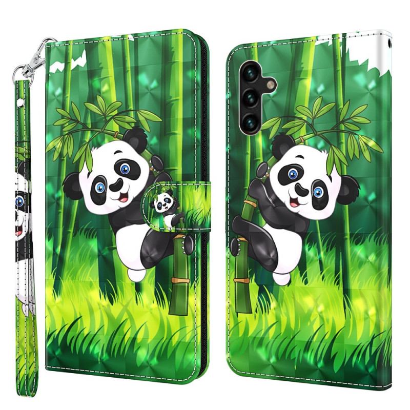 Capa De Couro Para Samsung Galaxy A13 5G / A04s Panda E Bambu