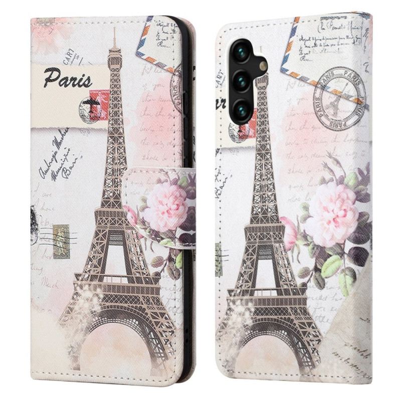 Capa De Couro Para Samsung Galaxy A13 5G / A04s Torre Eiffel Retrô